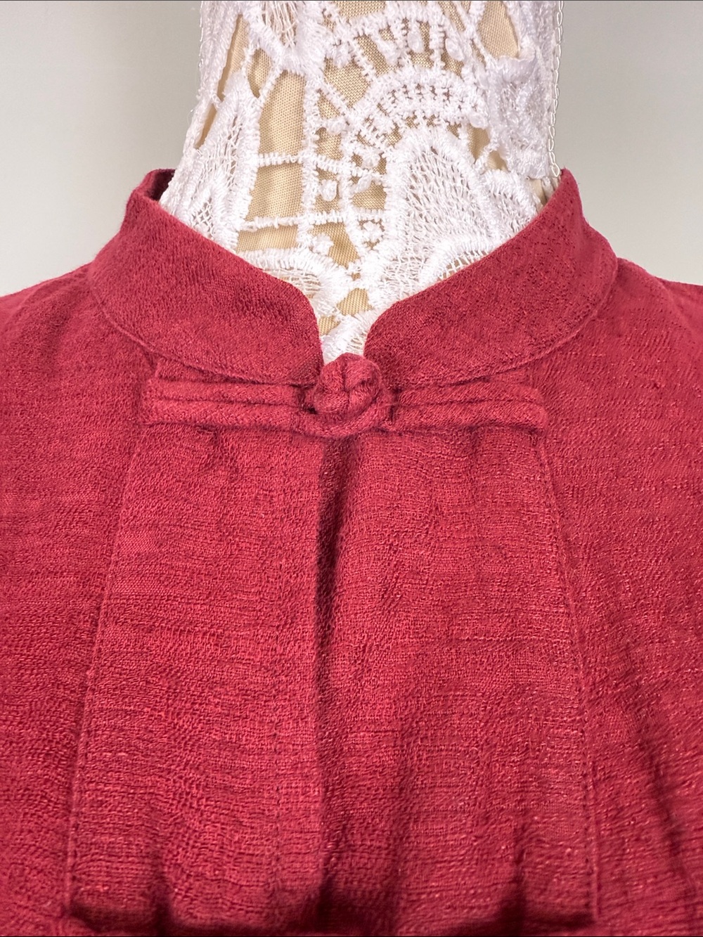 Eileen Fisher Red Linen Cotton Blend Mandarin Collar Frog Closure Jacket Shirt M - Picture 10 of 10